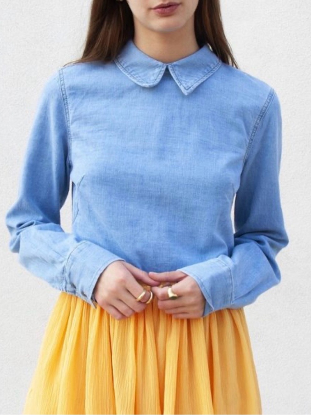 Rachel Comey Account Top Peter Pan Collar Button Back Chambray Size 2